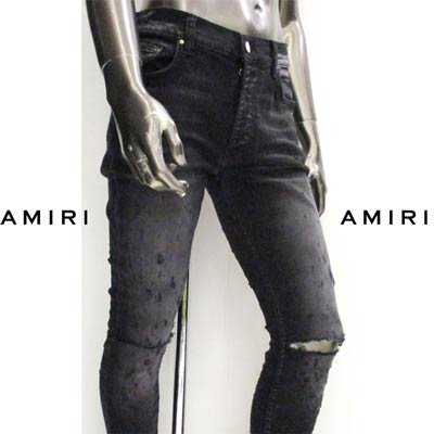 アミリ AMIRI メンズ パンツ ボトムス デニム ロゴ ショットガンクラッシュ加工・AMIRIロゴレザーパッチクラッシュスリムデニム