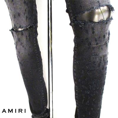 アミリ AMIRI メンズ パンツ ボトムス デニム ロゴ ショットガンクラッシュ加工・AMIRIロゴレザーパッチクラッシュスリムデニム