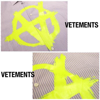 ヴェトモン VETEMENTS メンズ トップス シャツ 長袖 ロゴ ・ストライプ柄オーバーサイズシャツ ブルー ネオンイエロー