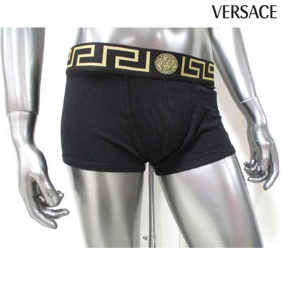 ヴェルサーチ VERSACE メンズ 下着 アンダーウェア ボクサーパンツ ロゴ ウエストゴム部分グレカ柄/メデューサロゴ付ボクサーパンツ ブラック  AU10326 A232741 A80G