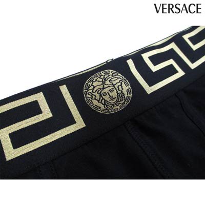 ヴェルサーチ VERSACE メンズ 下着 アンダーウェア ボクサーパンツ ロゴ ウエストゴム部分グレカ柄/メデューサロゴ付ボクサーパンツ ブラック  AU10326 A232741 A80G