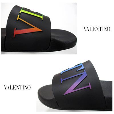 ヴァレンティノ VALENTINO メンズ 靴 サンダル シャワーサンダル ロゴ VLTNグラデーション/レインボーカラーロゴ付シャワーサンダル 黒  バレンチノ バレンティノ VY2S0873 CXP AZ8