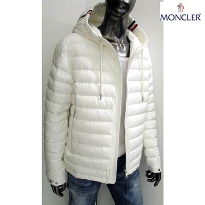 モンクレール MONCLER メンズ アウター ダウン ジャケット ロゴ EUS アームロゴワッペン・フード部分トリコロールライン付ライト ダウンジャケット ホワイト 1A50A00 53333 042