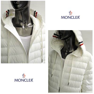 モンクレール MONCLER メンズ アウター ダウン ジャケット ロゴ EUS アームロゴワッペン・フード部分トリコロールライン付ライト ダウンジャケット ホワイト 1A50A00 53333 042