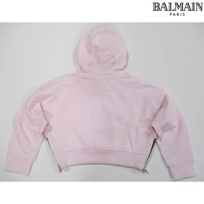 バルマン BALMAIN メンズ レディース 子供 キッズ 男児/女児着用可 トップス パーカー ロゴ 2color BALMAIN  Bロゴワッペン・サイドジップ付きパーカー ピンク ブラック 6M4000 MX270 502 930