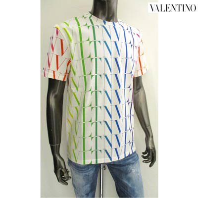 ヴァレンティノ VALENTINO メンズ トップス Tシャツ 半袖 ロゴ 総柄グラデーション/レインボーカラーVLTNOロゴプリント付Tシャツ 白 バレンティノ  バレンチノ ヴァレンチノ VV3MG08J 73T L81