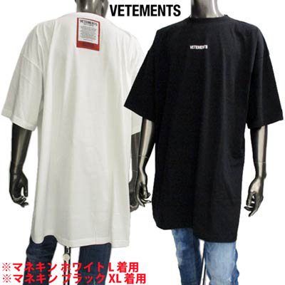 ヴェトモン VETEMENTS メンズ トップス Tシャツ 半袖 ロゴ 2color フロントVETEMENTSスモールロゴ・バックバーコードロゴ付 オーバーサイズTシャツ 白/黒 UE51TR540W/B WHITE/BLACK