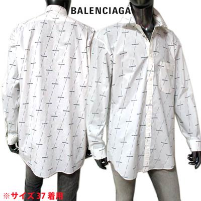 【美品】BALENCIAGA バレンシアガ　ロゴ総柄プリント長袖シャツ