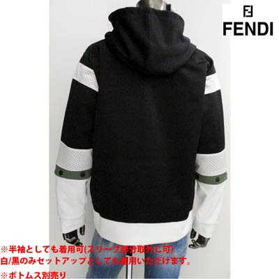 フェンディ FENDI メンズ トップス パーカー 2color ※setup着可(白黒のみ) スリーブ部分取外可メッシュ切り替えパーカー