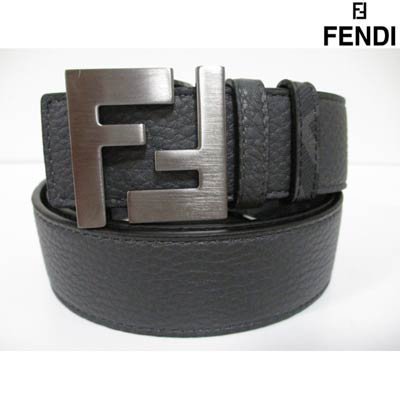 フェンディ FENDI メンズ ベルト 小物 バックルFFロゴ・裏FFズッカ柄・金具部分FENDIロゴ刻印付きレザーベルト ブラック