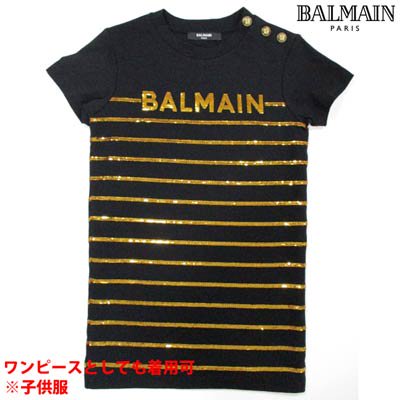 定価4万円faBALMAIN バルマン Tシャツ ワンピース スパンコールロゴ ブラック 黒