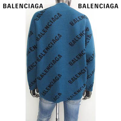 バレンシアガ BALENCIAGA メンズ トップス ニット セーター 2color ロゴ ユニセックス可  BALENCIAGA総柄スラッシュロゴ・クルーネックニット マリンブルー パープル