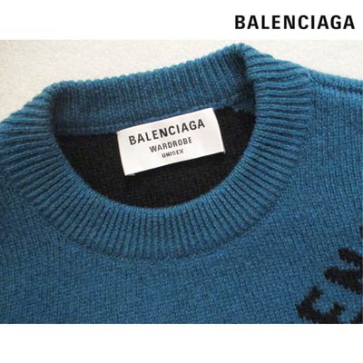 バレンシアガ BALENCIAGA メンズ トップス ニット セーター 2color ロゴ ユニセックス可  BALENCIAGA総柄スラッシュロゴ・クルーネックニット マリンブルー パープル
