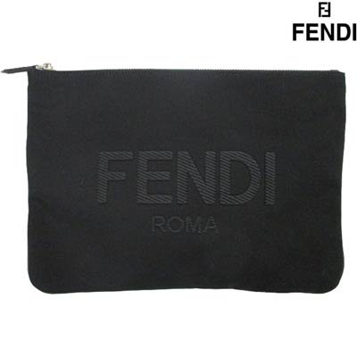 フェンディ FENDI メンズ ポーチ ミニバッグ 鞄 ユニセックス可 FENDI刺繍ロゴ・内部カード入れ付きキャンバススリムクラッチバッグ