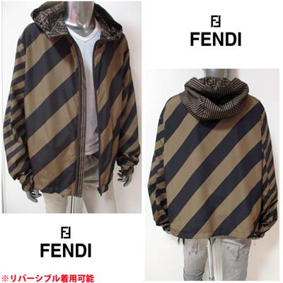 フェンディ FENDI メンズ アウター ジャケット ロゴ リバーシブル可 表地FFズッカ柄・裏地マルチストライプ柄プリント付きジャケット