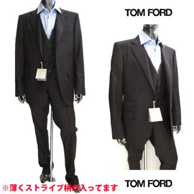 トムフォード TOM FORD メンズ セットアップ スーツ アウター ジャケット ボトムス パンツ 3ピース・ストライプ柄セットアップスーツ  ブラック 31YA4C C911R30