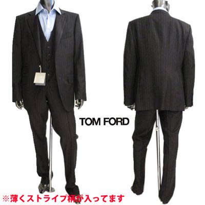 トムフォード TOM FORD メンズ セットアップ スーツ アウター ジャケット ボトムス パンツ 3ピース・ストライプ柄セットアップスーツ ブラック 31YA4C C911R30