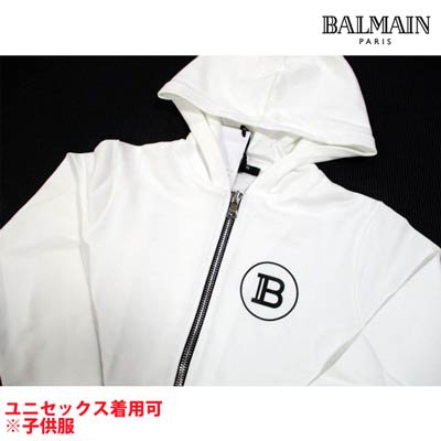 バルマン BALMAIN メンズ キッズ 子供服 トップス パーカー 男児/女児着用可  チェスト部分Bロゴ・バックBALMAINロゴプリント付きジップパーカー 6M4750 MX270 100