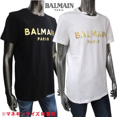 バルマン BALMAIN メンズ トップス Tシャツ 半袖 ロゴ 2color フロントBALMAINゴールドロゴプリント付きTシャツ