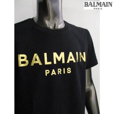 バルマン BALMAIN メンズ トップス Tシャツ 半袖 ロゴ 2color フロントBALMAINゴールドロゴプリント付きTシャツ