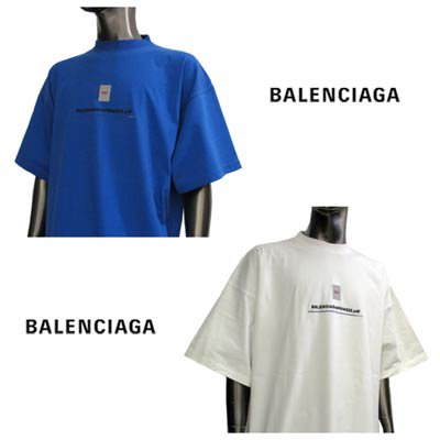 バレンシアガ BALENCIAGA メンズ トップス Tシャツ 半袖 ロゴ 2color  フロントBALENCIAGASPRING22.pdfロゴ/PDF刺繍ロゴ入りクルーネックTシャツ ホワイト/ブルー