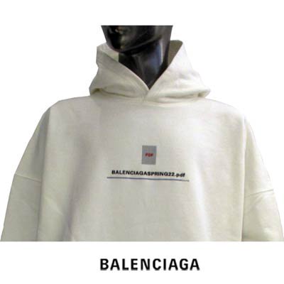 バレンシアガ BALENCIAGA メンズ トップス パーカー フーディ フロントBALENCIAGA SPRING22.pdfロゴ・PDF刺繍ロゴ 入り裏起毛パーカー ホワイト