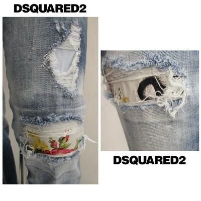 DSQUARED2 ダメージ加工パッチワークデニムパンツ 中古・古着通販】DSQUARED2 (ディースクエアード) パッチワークデニム