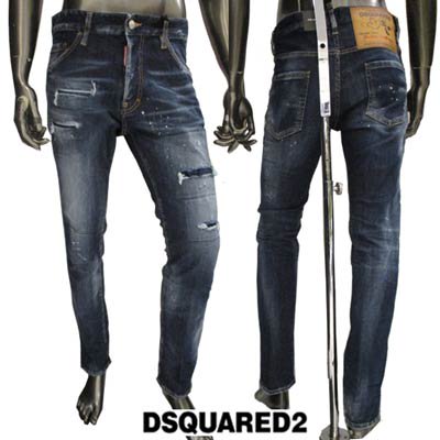 ディースクエアード DSQUARED2 メンズ パンツ ボトムス デニム ロゴ ペンキ・クラッシュ加工 ボタンロゴ刻印・ラバーロゴパッチ付デニム