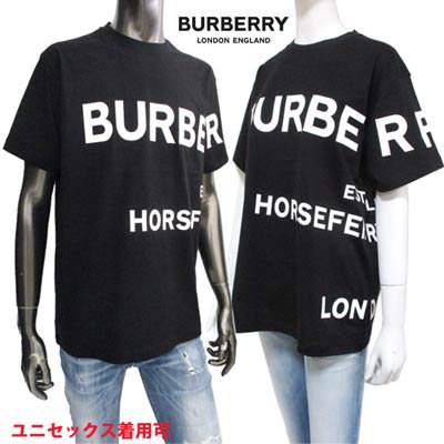 バーバリー BURBERRY メンズ トップス Tシャツ 半袖 カットソー ロゴ ユニセックス可 ※同デザイン色違いもあります  前面/後面BURBERRYラバーロゴ付Tシャツ ブラック