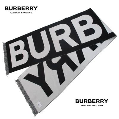 バーバリー BURBERRY メンズ 小物 マフラー ストール ロゴ ユニセックス可 BURBERRYロゴ・フリンジ付きウールマフラー ブラック