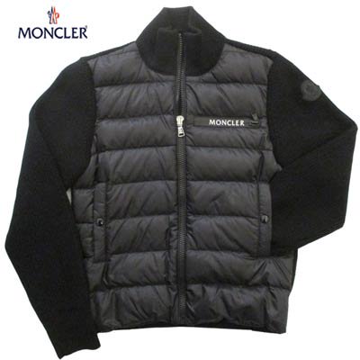 モンクレール MONCLER キッズ 子供服 アウター ダウンジャケット ニット ジップポケット部分MONCLERロゴ・アーム部分ロゴ付きフロントダウン/バックウール素材カーディガン  ブラック