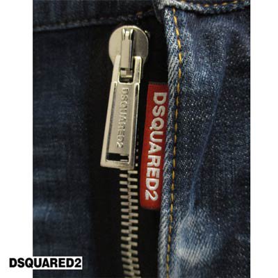 ディースクエアード DSQUARED2 メンズ ボトムス デニム パンツ ジーンズ SEXY TWIST JEAN DSQUARED2 ロゴパッチ・ペンキ/ダメージ/色あせ加工・ジップ部分ロゴ刻印付きデニムパンツ 紺