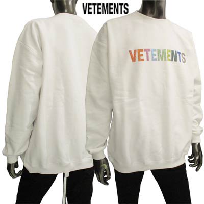 ヴェトモン VETEMENTS メンズ スウェット トレーナー トップス ユニセックス可 ※同じデザインで色違いもあり  マルチカラークリスタルラインストーンVETEMENTSロゴ・ロゴ刺繍付きトレーナー 白