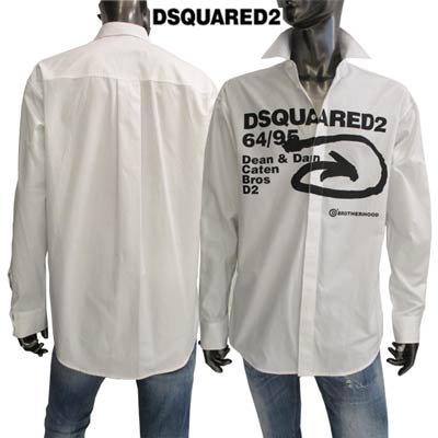 ディースクエアード DSQUARED2 メンズ シャツ 長袖 トップス ロゴ フロントアロー/DSQUARED2 /Deanu0026Dan/D2/マルチロゴ付きカジュアルシャツ ホワイト