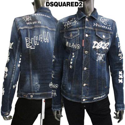 ディースクエアード DSQUARED2 メンズ アウター ジャケット デニム ロゴ DAN JEAN JACKET マルチグラフィティー /ロゴプリント・ボタンロゴ刻印入りデニムジャケット ブルー