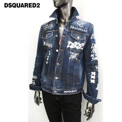 ディースクエアード DSQUARED2 メンズ アウター ジャケット デニム ロゴ DAN JEAN JACKET マルチグラフィティー /ロゴプリント・ボタンロゴ刻印入りデニムジャケット ブルー