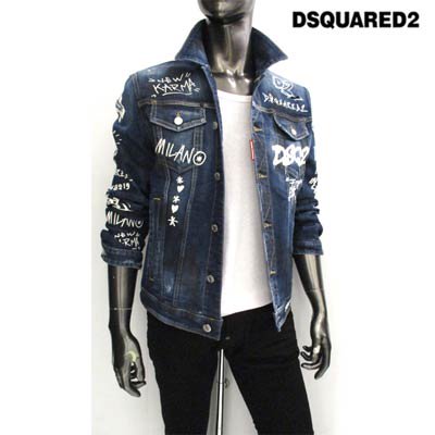 ディースクエアード DSQUARED2 メンズ アウター ジャケット デニム ロゴ DAN JEAN JACKET  マルチグラフィティー/ロゴプリント・ボタンロゴ刻印入りデニムジャケット ブルー