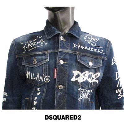 ディースクエアード DSQUARED2 メンズ アウター ジャケット デニム ロゴ DAN JEAN JACKET マルチグラフィティー /ロゴプリント・ボタンロゴ刻印入りデニムジャケット ブルー