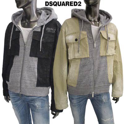 ディースクエアード DSQUARED2 メンズ アウター ジャケット 2color  チェスト部分DSQUARED2/カナダマークロゴ・ジップ部分ロゴ刻印・ペンキ加工入り異素材ジャケット ベージュ/ブラック