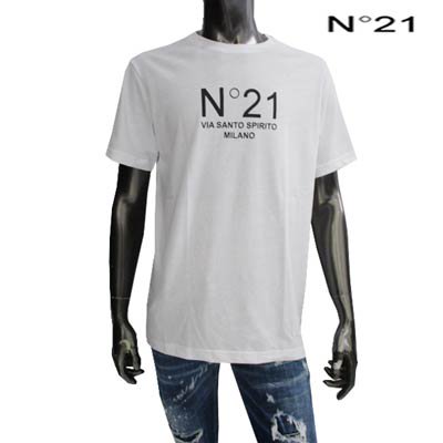 ヌメロヴェントゥーノ N°21 メンズ Tシャツ 半袖 トップス 3color ロゴ フロントN°21MILANOロゴプリント入りクルーネックTシャツ  ホワイト/グレー/ブラック