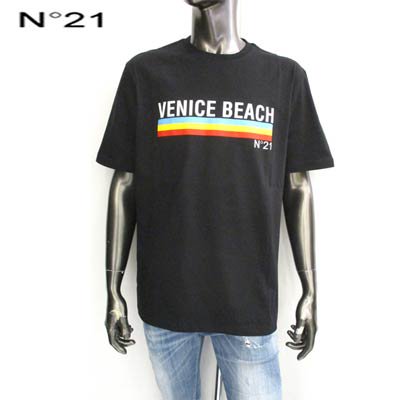 ヌメロヴェントゥーノ N°21 メンズ Tシャツ 半袖 トップス ロゴ 3color フロントトリコロールライン・VENICE  BEACH/N°21ブランドロゴプリント入りクルーネックTシャツ ホワイト/グレー/ブラック