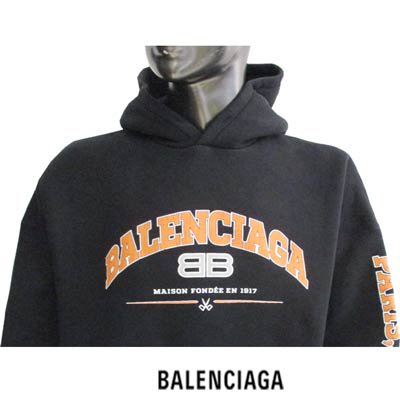 バレンシアガ BALENCIAGA メンズ トップス フーディ ユニセックス可  BALENCIAGA・BBロゴ/左アーム部分ランゲージ部分ひび割れ加工プリント