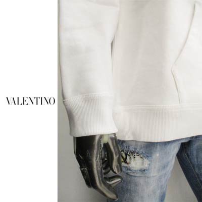 ヴァレンティノ VALENTINO メンズ トップス パーカー フーディ ロゴ 2color フロントVALENTINOエンボス加工ロゴ付き 裏起毛プルオーバーパーカー ホワイト/オレンジ バレンティノ バレンチノ