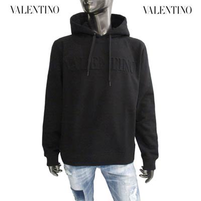 ヴァレンティノ VALENTINO メンズ トップス パーカー フーディ ロゴ 2color  フロントVALENTINOエンボス加工ロゴ付き裏起毛プルオーバーパーカー ピンク/ブラック バレンティノ バレンチノ