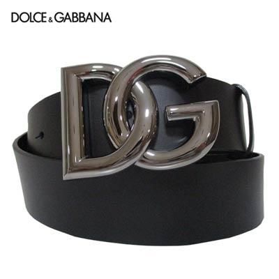 ドルチェ＆ガッバーナ DOLCE&GABBANA メンズ 小物 ベルト グッズ ドルガバ ロゴ  シルバーDGロゴバックル・帯部分DOLCE&GABBANAロゴ付き付きベルト ブラック