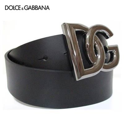 ドルチェ＆ガッバーナ DOLCE&GABBANA メンズ 小物 ベルト グッズ ドルガバ ロゴ  シルバーDGロゴバックル・帯部分DOLCE&GABBANAロゴ付き付きベルト ブラック