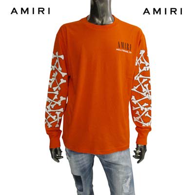 アミリ AMIRI メンズ トップス Tシャツ 長袖 ロンT ロゴ 3color チェスト部分AMIRI  HOLLYWOODロゴプリント・スリーブ部分マルチボーンプリント入りロングTシャツ ホワイト/オレンジ/ブラック