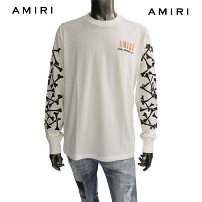 アミリ AMIRI メンズ トップス Tシャツ 長袖 ロンT ロゴ 3color チェスト部分AMIRI  HOLLYWOODロゴプリント・スリーブ部分マルチボーンプリント入りロングTシャツ ホワイト/オレンジ/ブラック