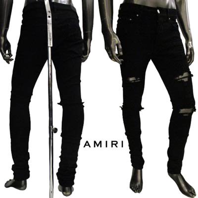 アミリ AMIRI メンズ ボトムス デニム パンツ ジーンズ ロゴ 2color  クラッシュ加工・バックポケット部分AMIRIロゴ刻印プレート・レザーロゴパッチ付きスキニーデニム ブルー/ブラック