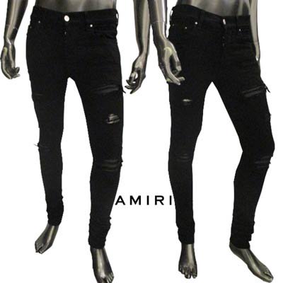 アミリ AMIRI メンズ ボトムス デニム パンツ ジーンズ 2color ロゴ クラッシュ加工部分当て布・バックポケット部分AMIRI ロゴ刻印・レザーロゴパッチ付きスキニーデニム ブルー/ブラック